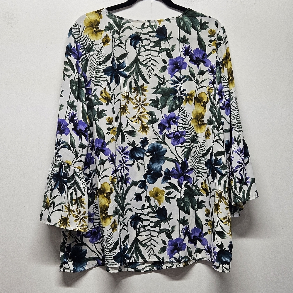 Womens Plus Botanical Floral Top Blouse Size 2X Tiered Sleeve Boho Cottagecore - Picture 2 of 10